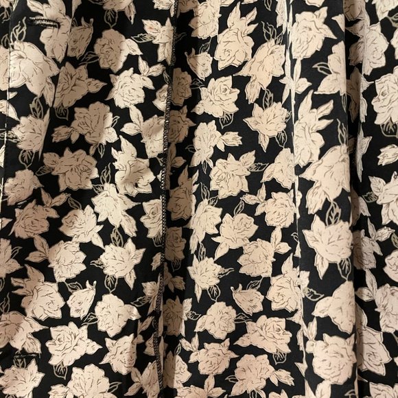 VINTAGE Black Cream Floral Print Shoulder Pad Jacket Blouse Large - Picture 12 of 15